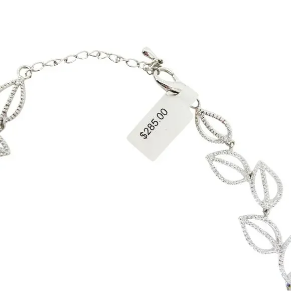 Elegant Rhinestone & Acrylic Pearl Silver Floral Necklace - Picture 4 of 6